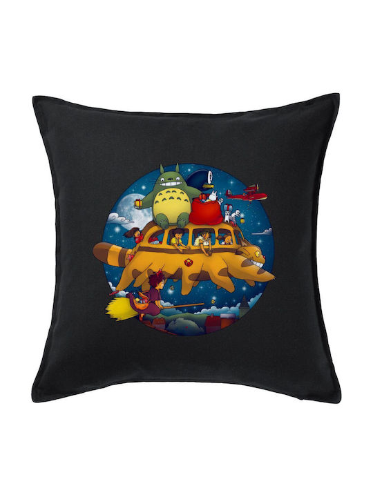 Totoro Catbus Μαξιλάρι Καναπέ Μαύρο 100% Βαμβάκι Περιέχεται Γέμισμα 50x50cm