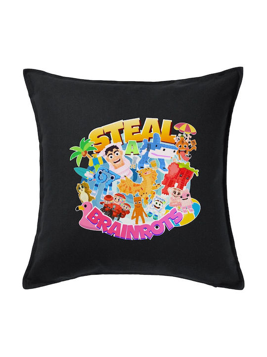 Roblox Steal A Brainrot Kids Throw Pillow Sofa Black 100% Cotton Filling 50x50cm