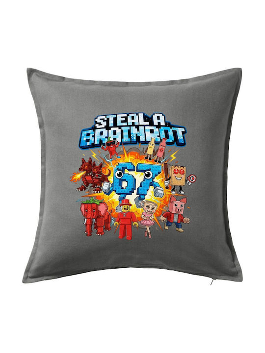 Steal A Brainrot 67 Roblox Style Μαξιλάρι Καναπέ Γκρι 100% Βαμβάκι Περιέχεται Γέμισμα 50x50cm