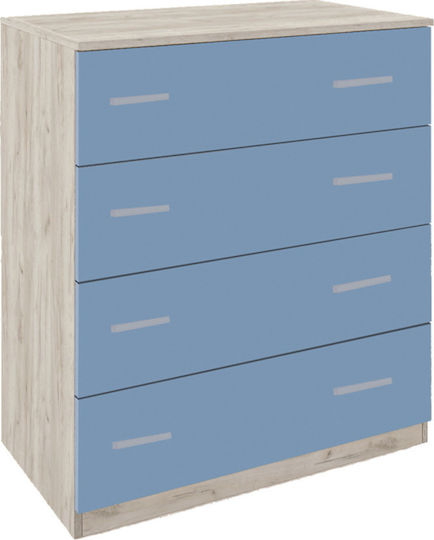 Παιδική Συρταριέρα Smile Grey Oak - Μπλε με 4 Συρτάρια 80x45x90εκ.