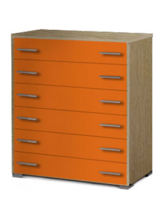 Kinderkommode No 4 Oak-Orange mit 6 Schubladen 90x45x108cm