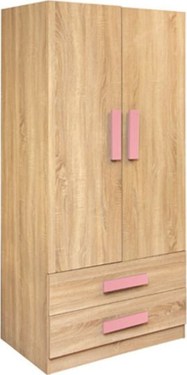 Playroom Двойна Врата Детски Гардероб с 2 Чекмеджета Sonoma-Розов 80x50x180см Playroom Двойна Врата Детски Гардероб с 2 Чекмеджета Sonoma-Розов 80x50x180см