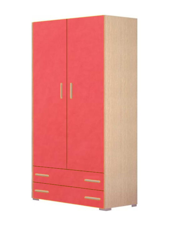 Zwei Türen Kinderkleiderschrank mit 2 Schubladen Eiche-Rot Nr.2 85x50x180cm