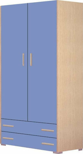 2 Zwei Türen Kinderkleiderschrank mit 2 Schubladen Eiche-Blau 105x50x180cm