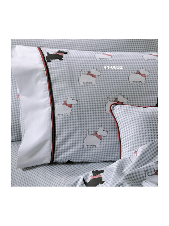 Down Town Home Kids Cotton Satin Pillowcase Set 52x75cm Grey-Red