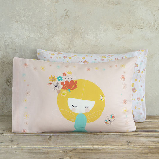 Nima Fairy Love Față de pernă pentru copii din bumbac 100% 52x72cm Roz