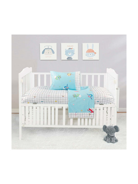 Beauty Home Art Baby Sheets Set Crib Cotton Satin Fitted Light Blue 70x140cm