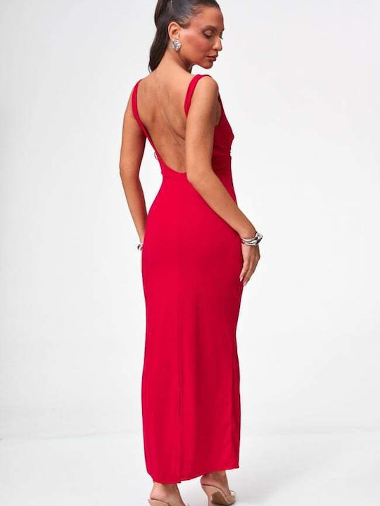 Summer Maxi Evening Dress Open Back Red