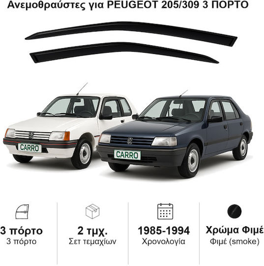 Heko Set of Windbreakers Front Car Dark Fime for Peugeot 205 2pcs