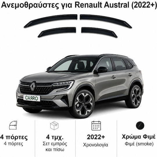 Heko Set of Windbreakers Front and Rear Car Dark Fime for Renault Austral 5D 2022+ 4pcs