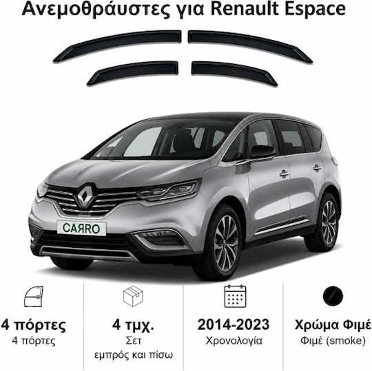 Heko Set of Windbreakers Front and Rear Car Dark Fime for Renault Espace 4pcs