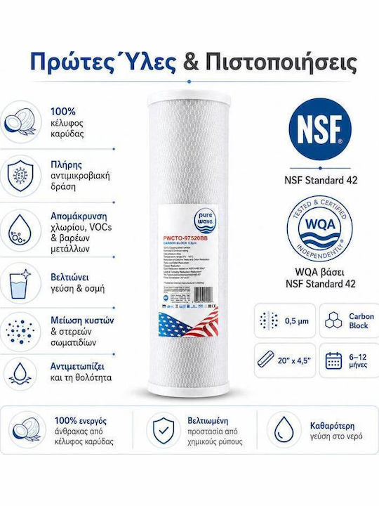 Water Filter Cartridge for Central Water Filtration System / Reverse Osmosis from Activated Carbon 20" 5 μm
