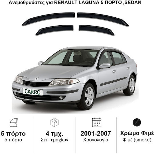 Heko Set of Windbreakers Front and Rear Car Dark Fime for Renault Laguna 4pcs
