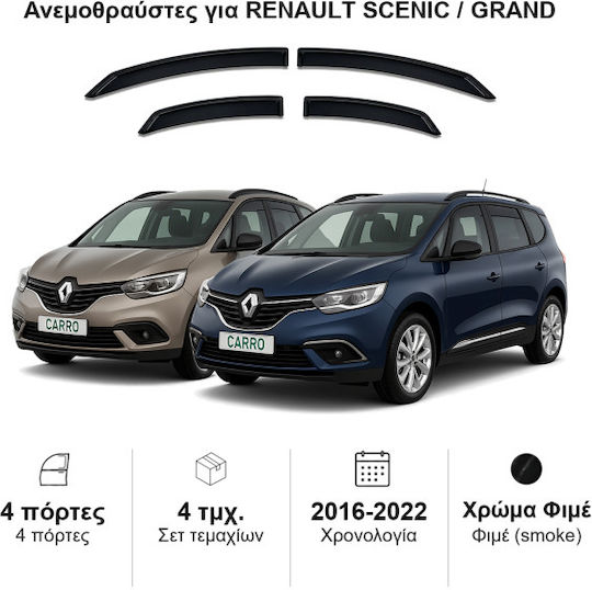 Heko Set of Windbreakers Front and Rear Car Dark Fime for Renault Grand Scenic 4pcs