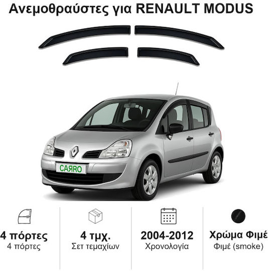 Heko Set of Windbreakers Front and Rear Car Dark Fime for Renault Modus 4pcs