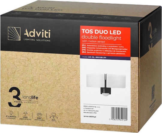 Adviti Waterproof LED Flood Light 20W Natural White 4000K with Motion Sensor IP65
