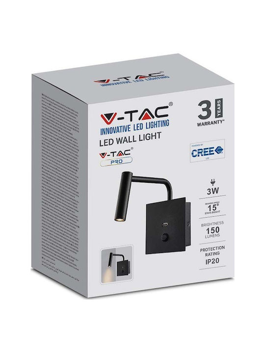 V-TAC Iluminat Exterior Montat Pe Perete Led Ip20 3w Cu Lumină Alb Cald 9x6x3cm