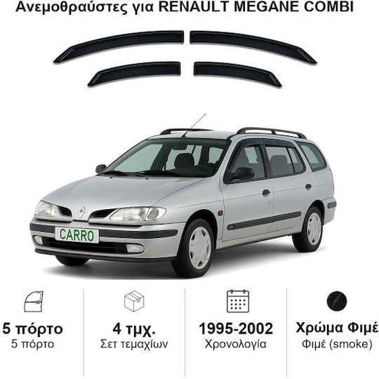 Heko Set of Windbreakers Front and Rear Car Dark Fime for Renault Megane 4pcs