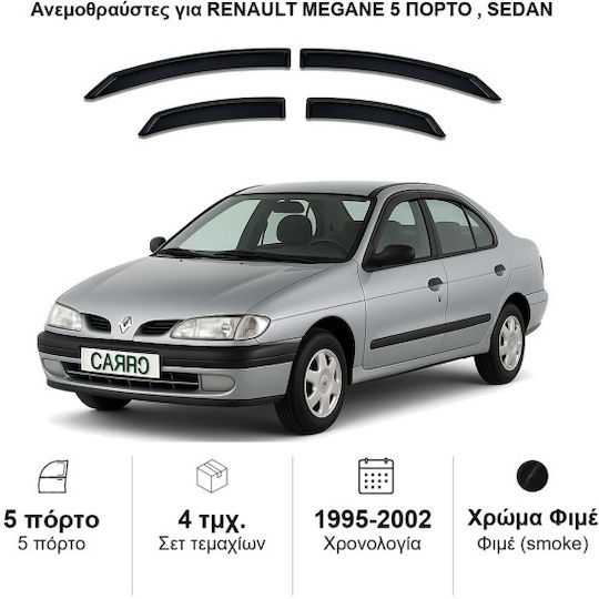 Heko Set of Windbreakers Front and Rear Car Dark Fime for Renault Megane 4pcs