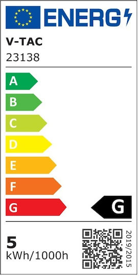 V-TAC Bandă LED Impermeabilă 24V Lumină Alb Cald 5m Tip COB