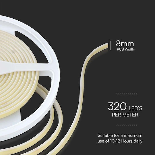 V-TAC Bandă LED Impermeabilă 24V Lumină Alb Rece 5m Tip COB