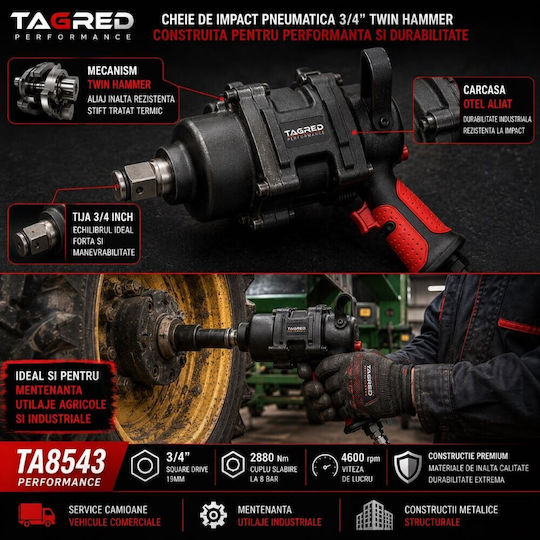 Tagred TA8543 Luftschlagschrauber 3/4" mit Maximalem Drehmoment 293,67kgm