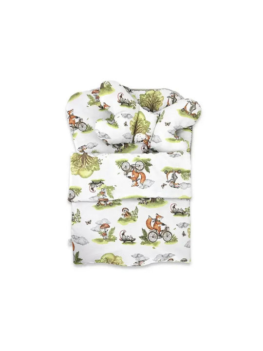 Qmini Pernă pentru bebeluși tip cuib Fox On Bikes Natural 55x75cm