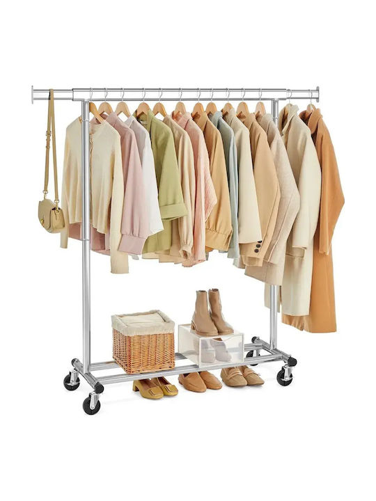 Songmics Cu Roți Rack pentru Îmbrăcăminte din Metal Pliabil Gri 161.5x45cm