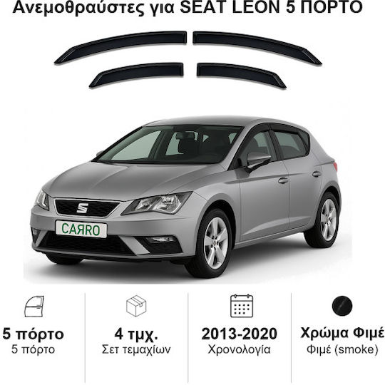 Heko Set of Windbreakers Front and Rear Car Dark Fime for Seat Leon 4pcs