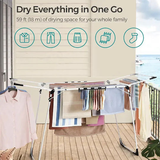 Songmics Folding Floor Clothes Drying Rack Stainless Steel with Hanging Length 18m