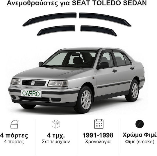 Heko Set of Windbreakers Front and Rear Car Dark Fime for Seat Toledo 4pcs
