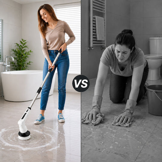 Perie electrică de curățare rotativă Zola 25W reîncărcabilă 8 accesorii mâner telescopic 110-136 cm albă
