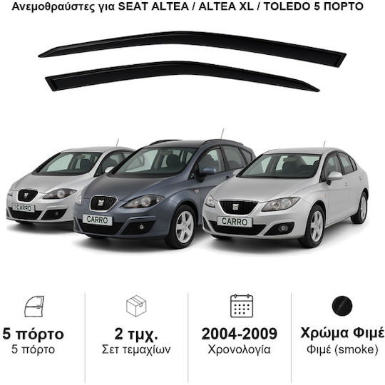Heko Set of Windbreakers Front Car Dark Fime for Seat Altea 2pcs