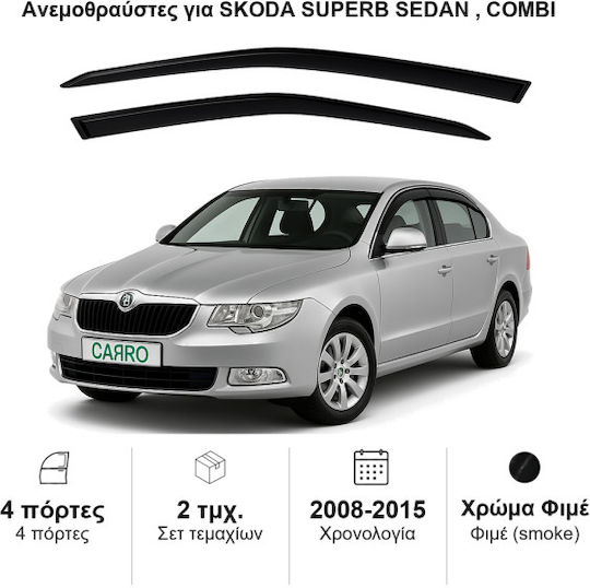 Heko Set of Windbreakers Front Car Dark Fime for Skoda Superb 2pcs