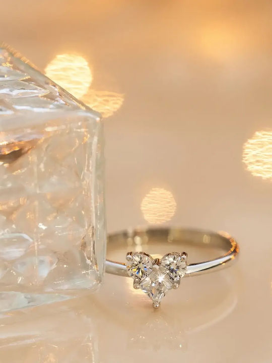 Einzelner Steine Ring aus Weißgold 9K mit Zirkon