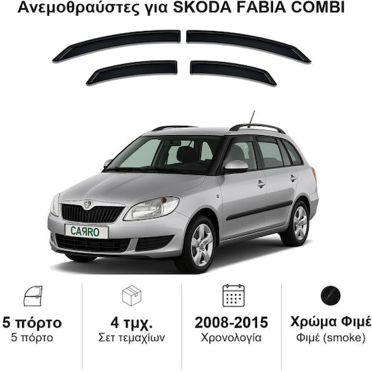Heko Σετ Ανεμοθραύστες Αυτοκινήτου Μπροστινοί και Πίσω Σκούρο Φιμέ για Skoda Fabia 4τμχ