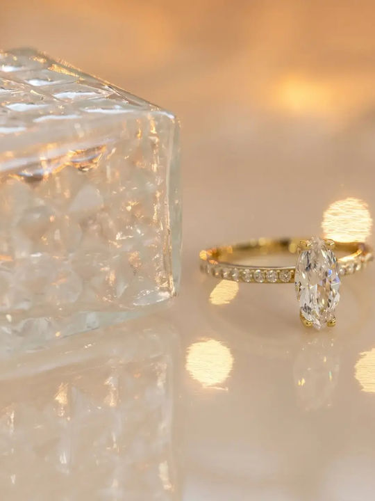 Single Stone Ring From 9K Gold With Zircon