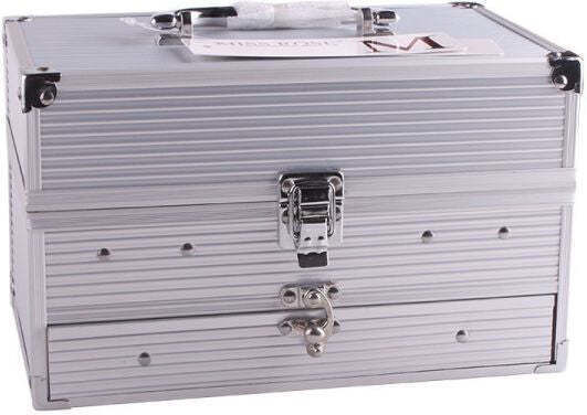 Miss Rose Makeup Cosmetic Box For Face & Eyes With Toiletry Bag Silver 196 Pieces