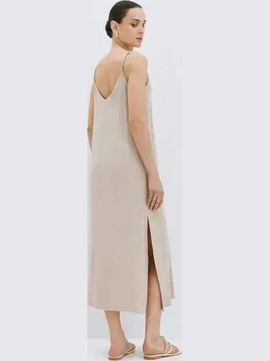 Summer Midi Slip Dress Beige