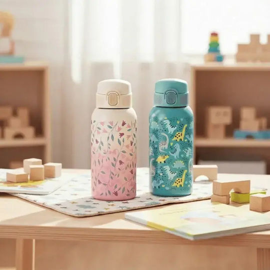 Petite & Mars Sticlă Pentru Copii Termos Dinozauri Din Oțel Inoxidabil Albastru 500ml