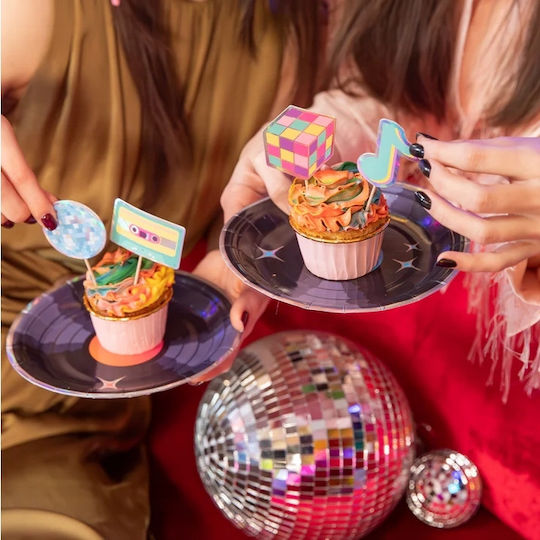 Decorațiune Topper Brioșe Cupcakes Retro Disco Petrecere Anii 80 8 Bucăți