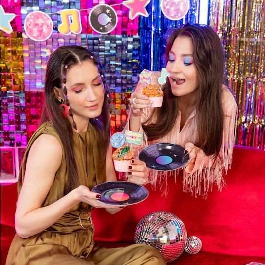 Decorațiune Topper Brioșe Cupcakes Retro Disco Petrecere Anii 80 8 Bucăți