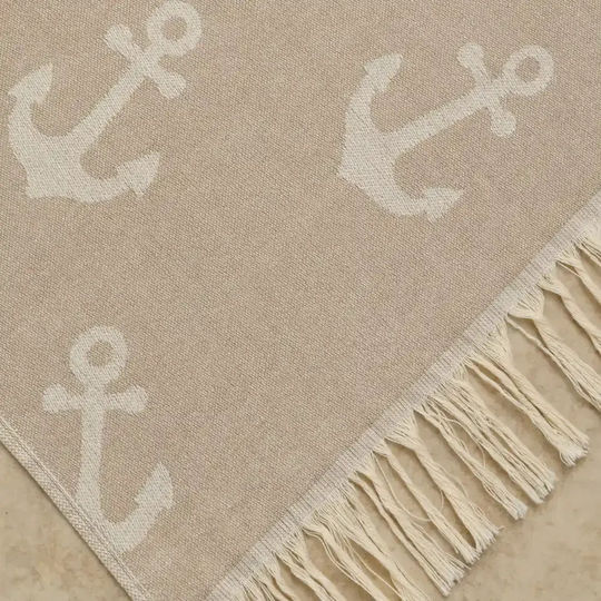 Borea Strandtuch Pareo Baumwolle Beige mit Fransen 160x90cm
