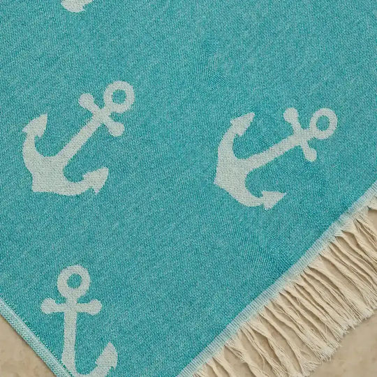 Borea Borea Strandtuch Pareo Baumwolle Petrol Blau mit Fransen 160x90cm
