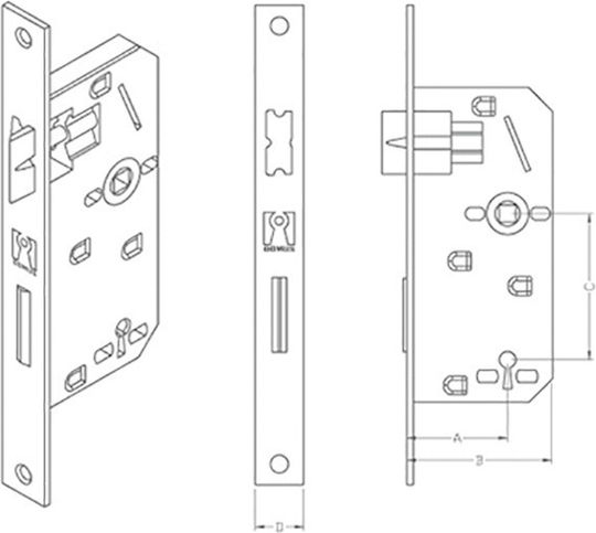 Domus Einbauschloss Mesoportas mit Zylinder und Zentrum 40mm Silber Rechts