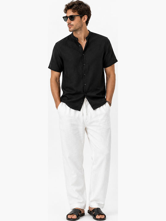 Short Sleeve Linen Shirt Black