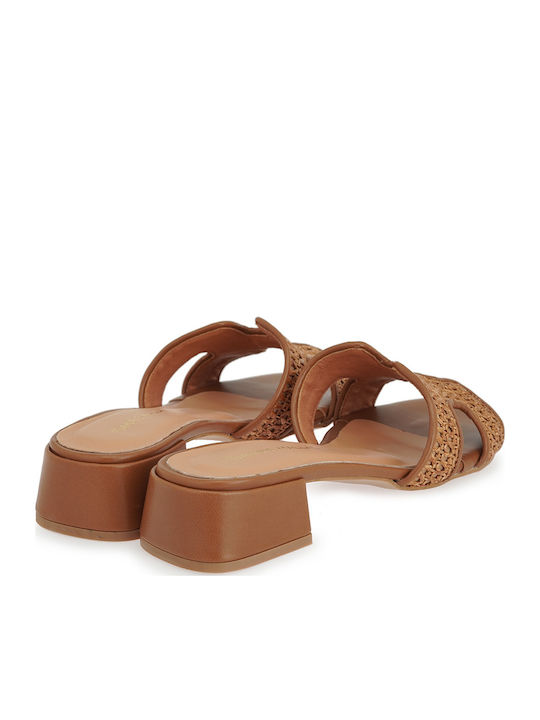Mules With Low Heel In Tabac Brown Colour