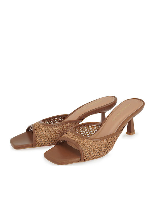 Mules With High Heel In Tabac Brown Colour