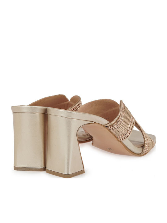 Leather Mules with High Heel in Beige Colour