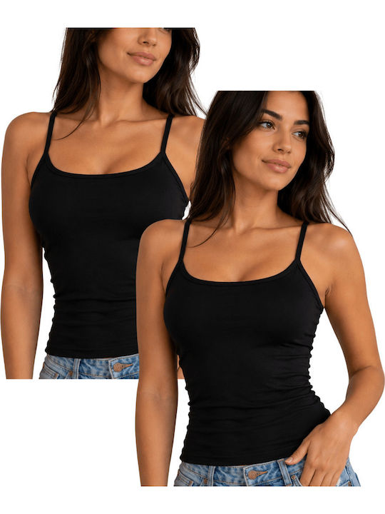 Women's T-Shirts Black with Spaghetti Strap 2Pack